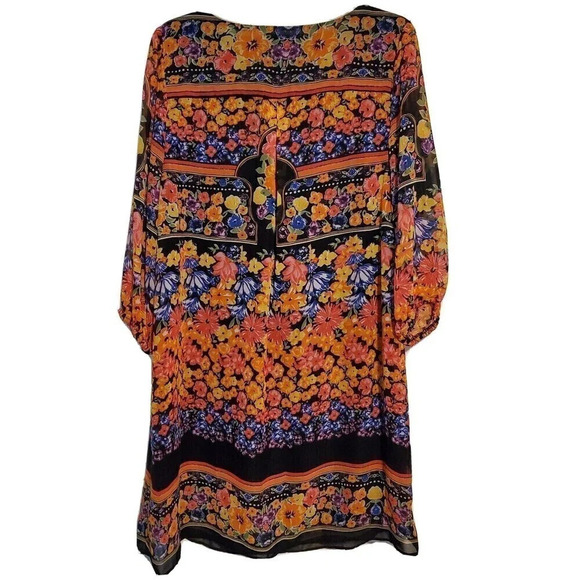 New York & Company Dress Medium Black Yellow Floral Shift Keyhole - Picture 2 of 5